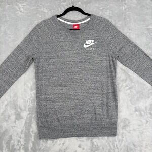 Nike Crewneck Long Sleeve Gray Classic Logo Women Medium Heathered Raglan Casual